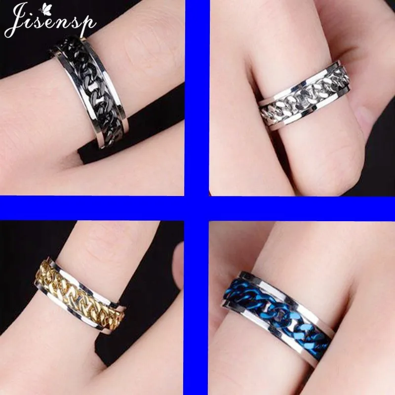 Cool Rotating Anxiety Fidget Rings Titanium Steel Chain Rotable Spinner Finger Ring for Men Women Punk Jewelry Bague Homme 2023