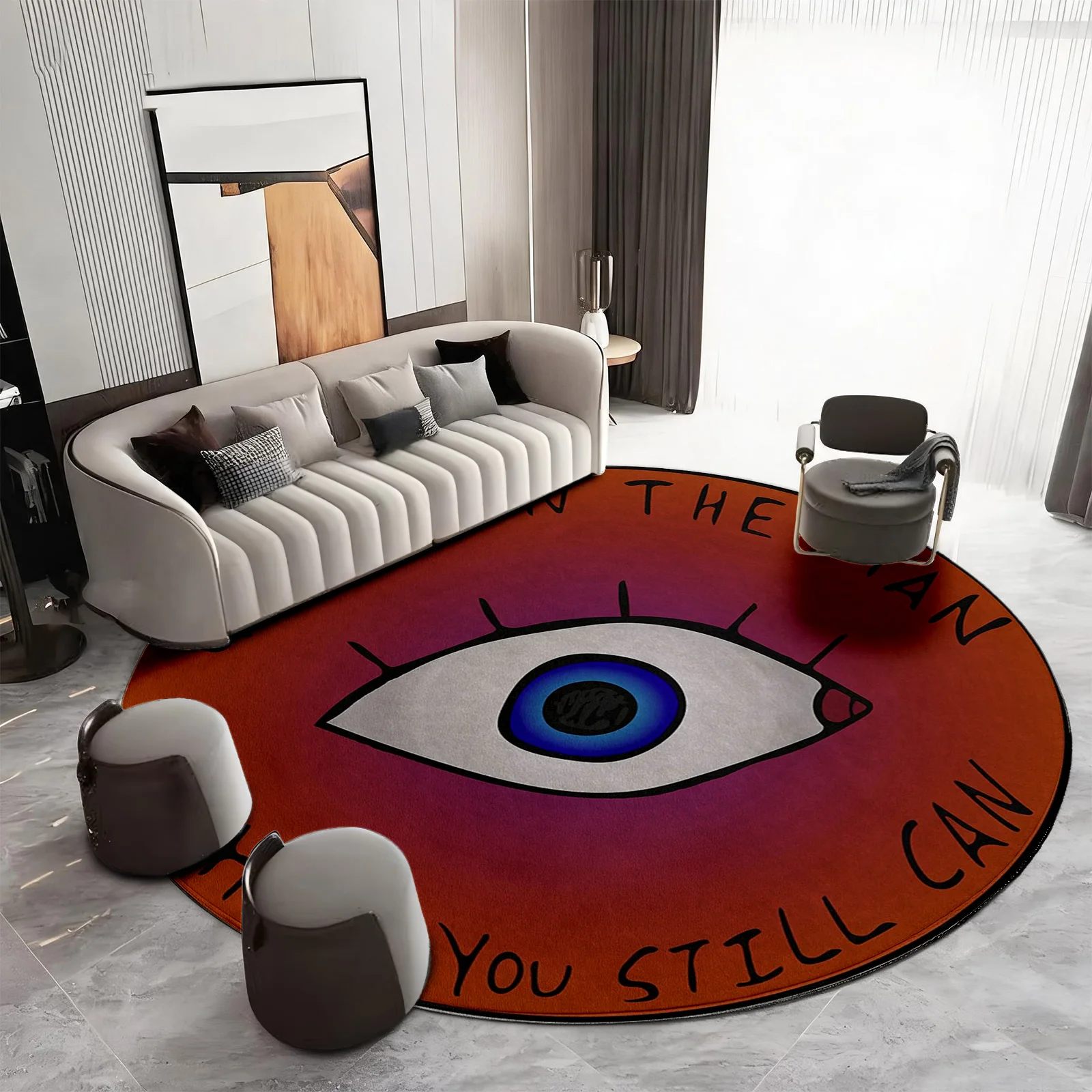 Boho Round Eye Area Rug Mat Home Decor Statement Floor Accent Boho Pop Art Living Room Unique Geometric Design Carpet Mat