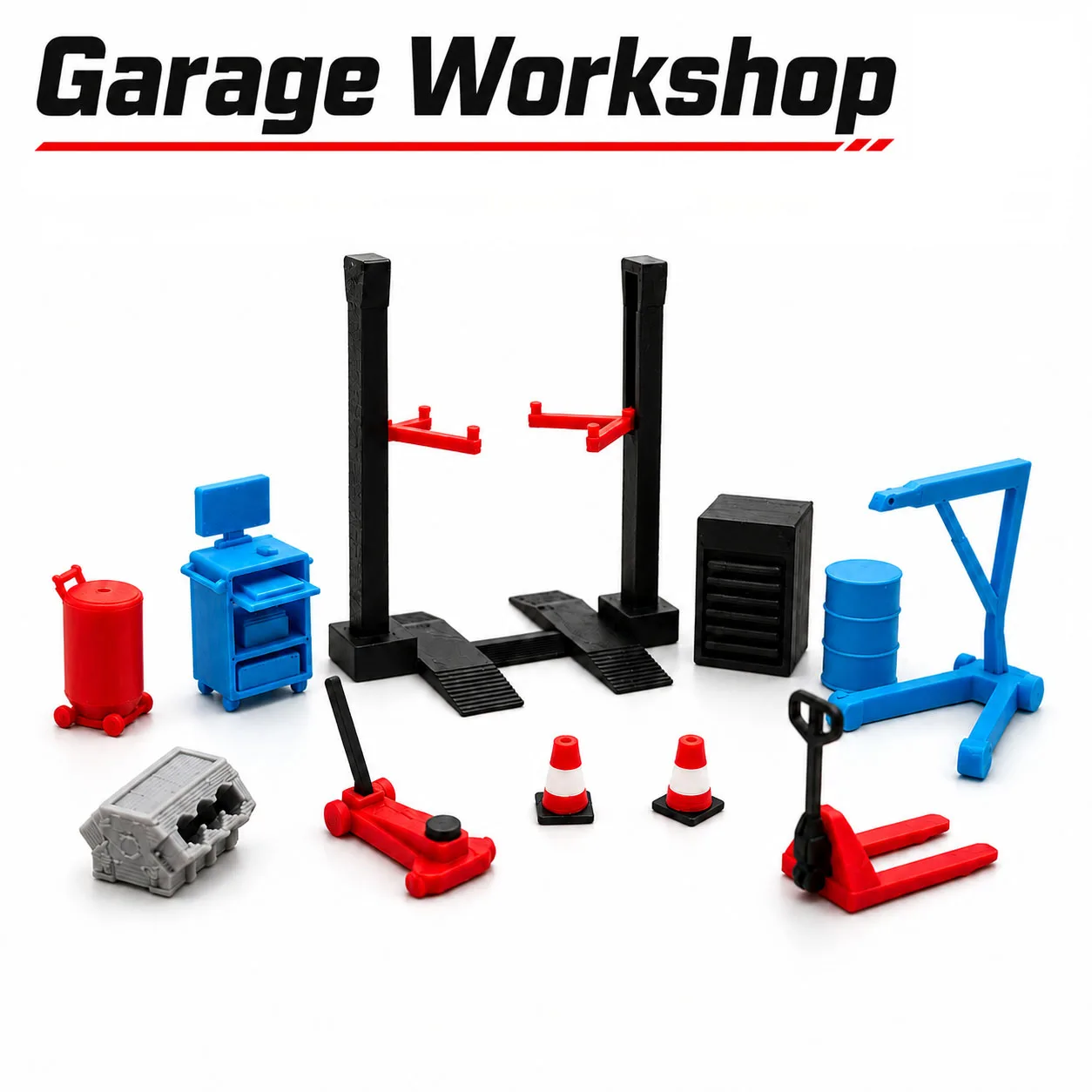 Set de Accesorios en Miniatura para Taller de Garaje 1:64, Herramientas para Elevación de Autos, Decoración para Diorama de Taller de Reparación para Modelos de Autos