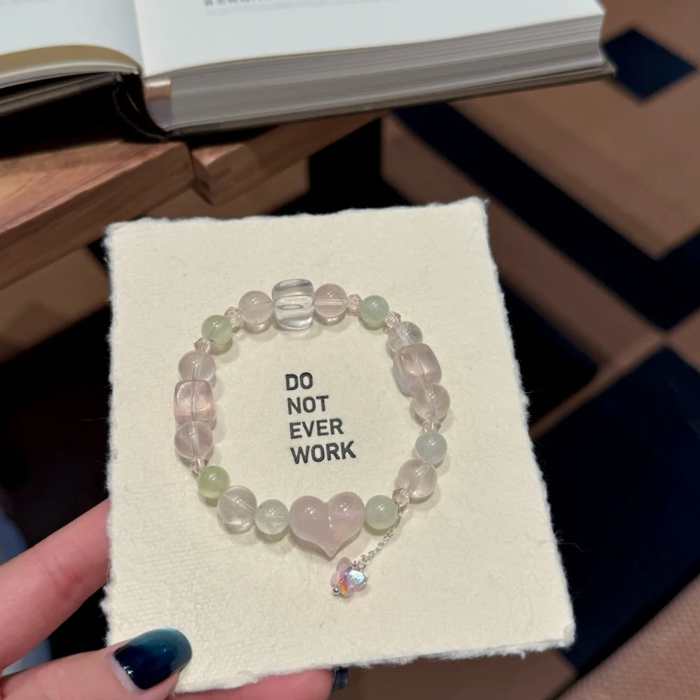Natural Rose Quartz Prehnite Bead Bracelet Gemstone Fashion Crystal Healing For Women Jewelry Wrist Gift 1PCS