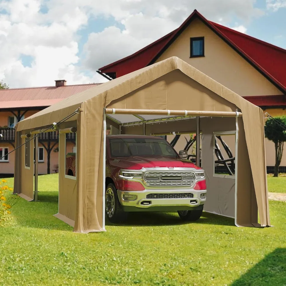 

13x20ft Heavy Duty Carport Outdoor Canopy Portable Garage with 4 Doors & 4 Windows Waterproof UV Resistant Storage Shelter with