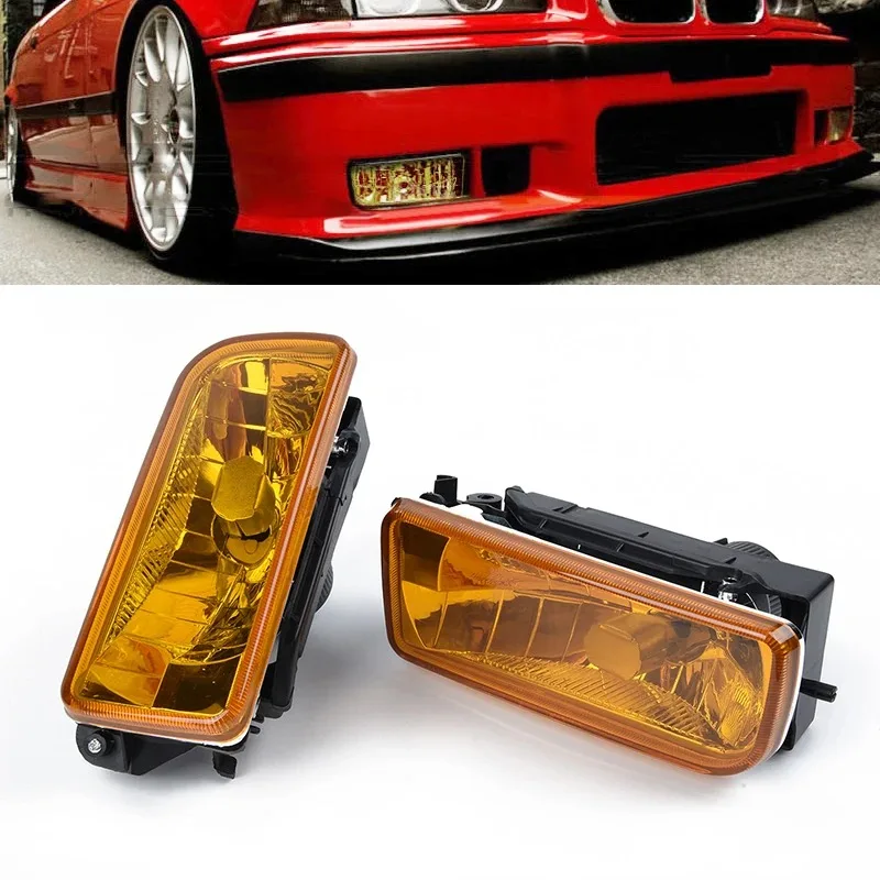 For 1992-1998 BMW 3 Series E36 M3 Chrome Fog Lights Replacing Lamps Yellow Lens view 5