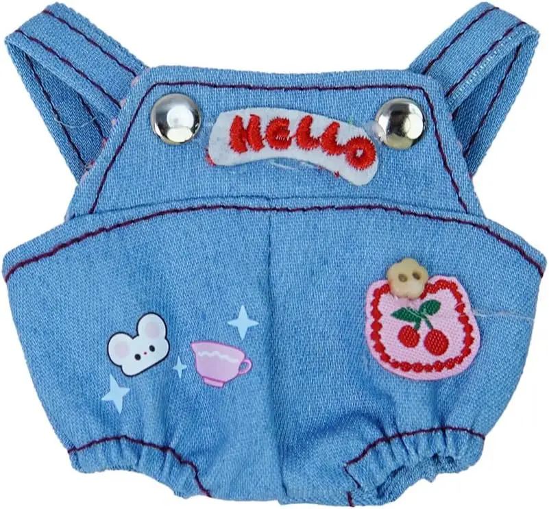 

La-bubu Denim Romper Set - Cute Cherry Embroidery & Bunny Print for 3.5" Vinyl Figures (Collector Outfit 12+ Only) Blue