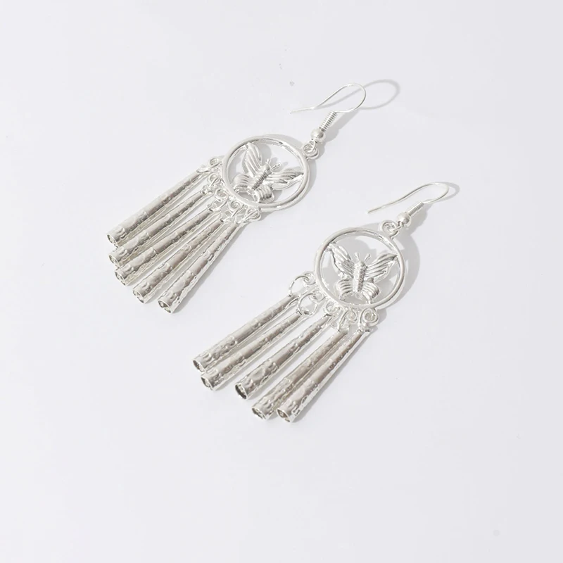 Imitation Miao Silver Earrings New Ethnic Style Vintage Peacock Bell Flow Comb Earring Hollow Leaf Earring Earrings Wholesale