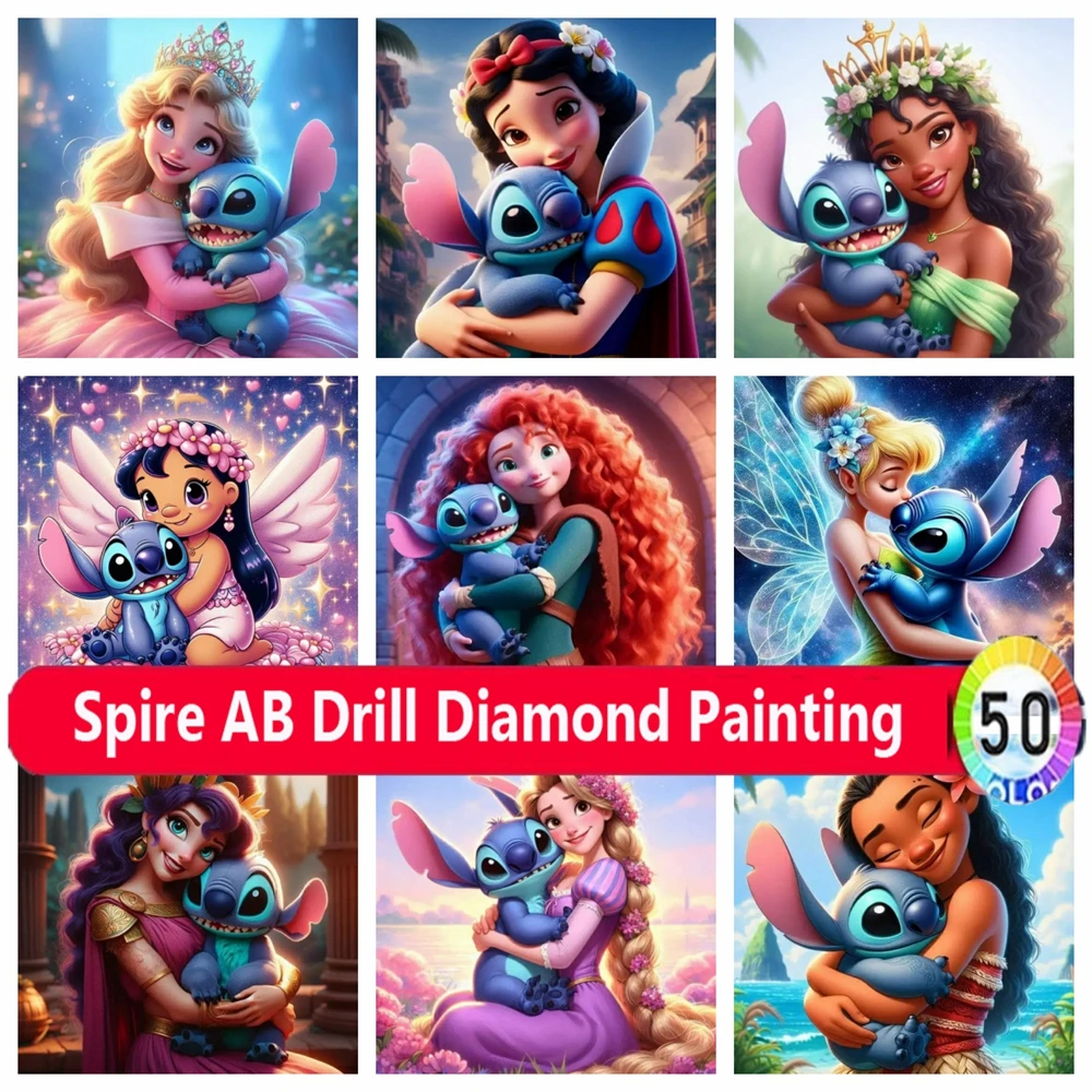 Disney Princess Lilo & Stitch Diy AB Diamond Art Painting Kits New 2024 Mosaic Embroidery Girl Cross Stitch Home Decor Kids Gift