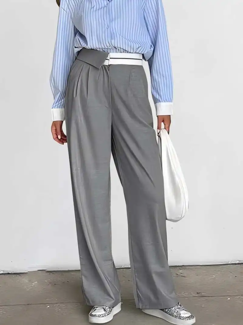 

CGC Spring Autumn Casual Women Suit Pants Korean Fashion Straight Trousers Simple Commuting High Waist Wide Pants Woman Clothes