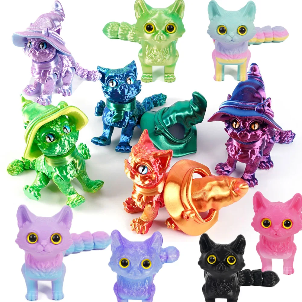 

3D Printed Figurine Model Simulated Animal Stress-Relieving Toy Magic Cat Desktop Decoration Children's Gift Tail Joint Movable