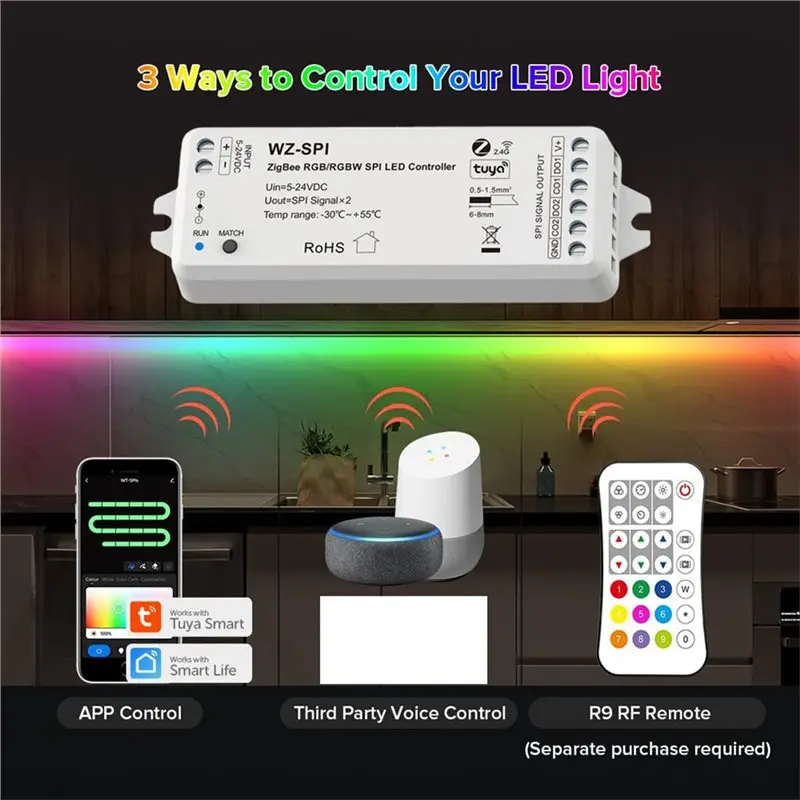 SPI LED Controller DC5-24V Tuya Zigbee For WS2812B WS2811 TM1803 TM1804 SK6812 Pixel Strip Lights Voice Control