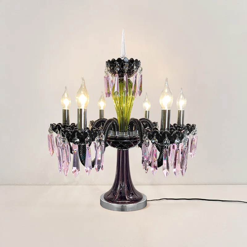 

French light luxury restaurant dining table crystal candlestick lighting European style living room sofa decorative floor lamp