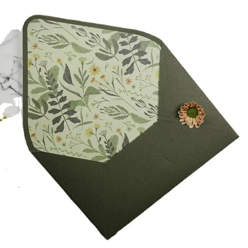 Green Series Vintage Envelopes Wedding Invitations Printing Lining Envelopes Invitation Stationary Paper Envelopes