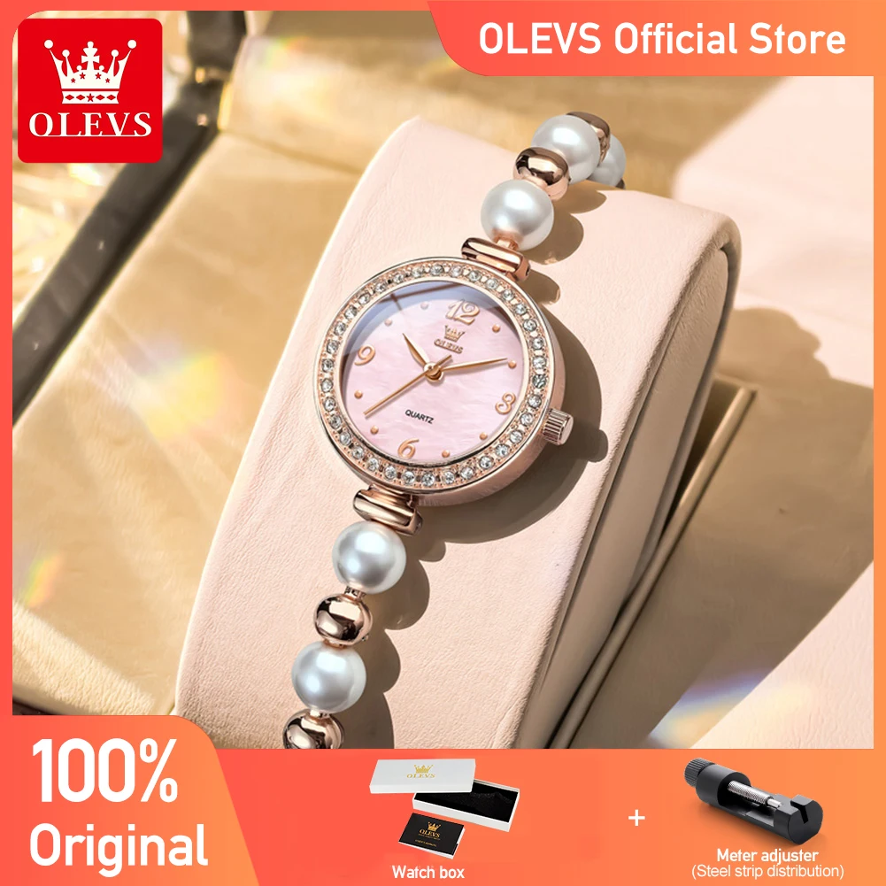 OLEVS 5640 Womens Watch Elegant Fashion Original Quartz Wristwatch Waterproof Pearl Watch Chain Ladies Watch Box Reloj