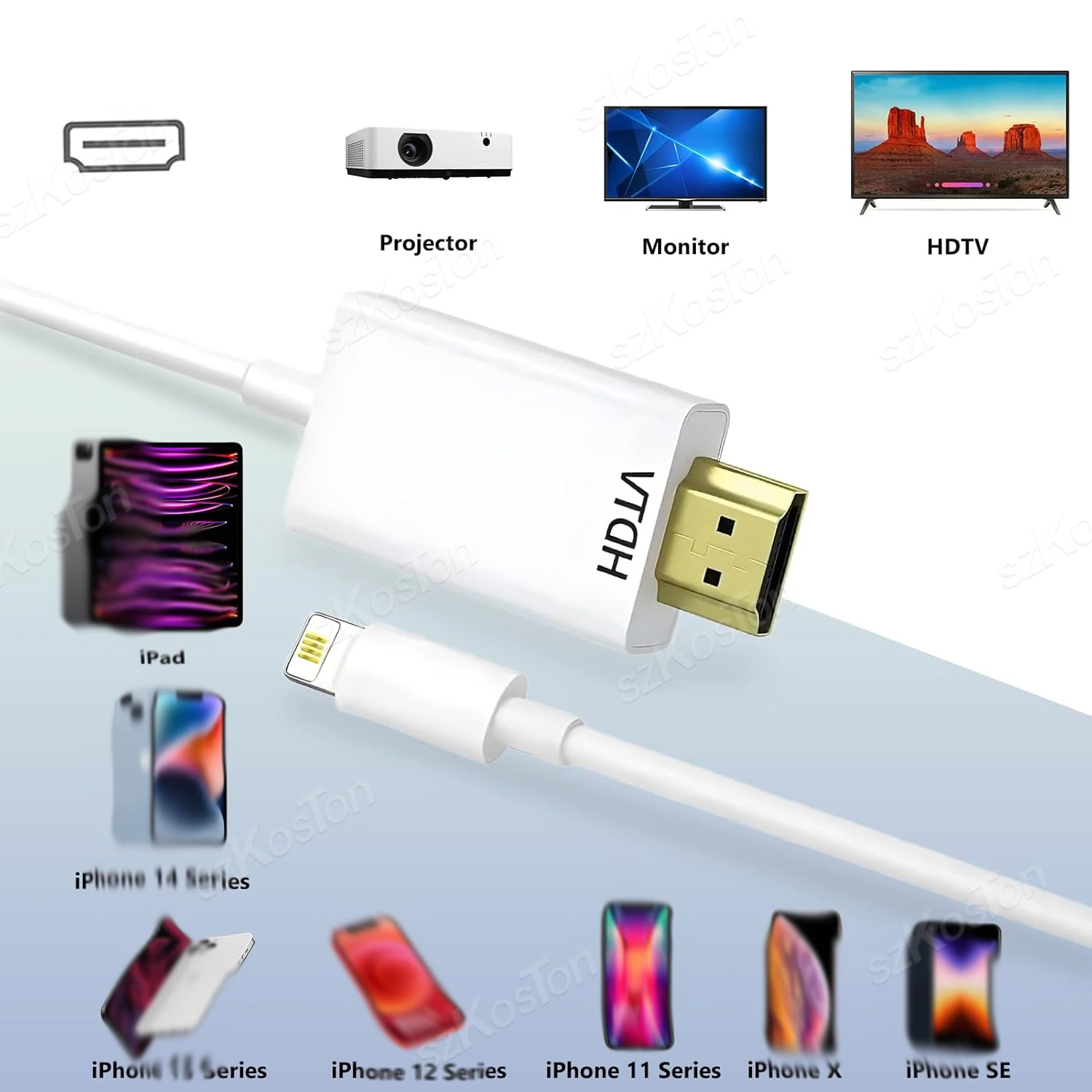 كابل 1080P HDTV لهاتف iPhone 14 13 12 11 كابل Lightnning إلى HDMI متوافق مع محول AV الرقمي عالي الدقة موصل شاشة المزامنة