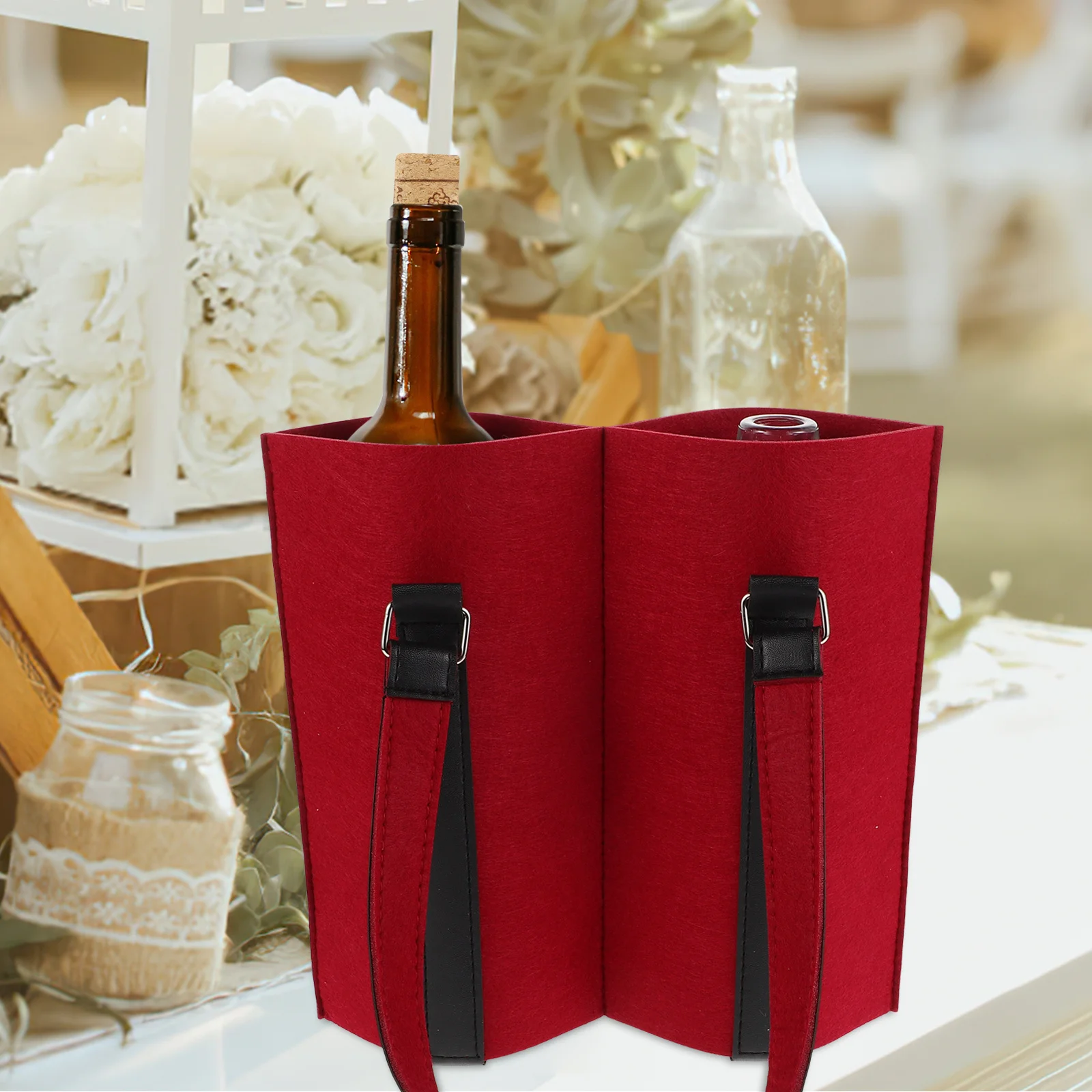 

Felt Wine Tote Bag Dual Bottle Capacity Thickened Portable Carrier for Gift Party Travel Use Wine Bottle Storage Pouch