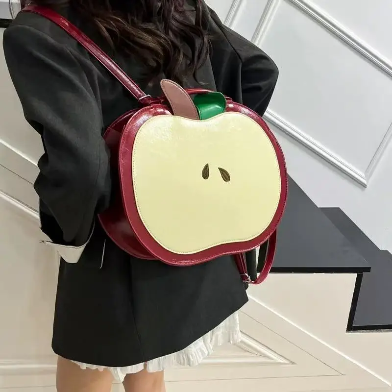 

Kawaii Anime Love and Deepspace Cartoon Red Apple Backpack Y2K PU Diagonal Cross Student Shoulder Bag Sweet Women's Tote Bag