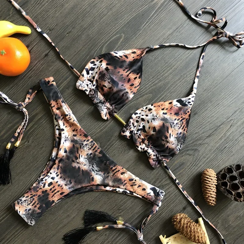 2025 new bikini print sexy bikini leak back split swimsuit women