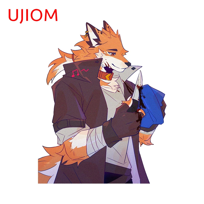 UJIOM 13cm X 10.2cm Handsome Furry Fox Man Wall Stickers Amusing Bedroom Mirror Decals Pesonal Game Room Wallpapers Chambre