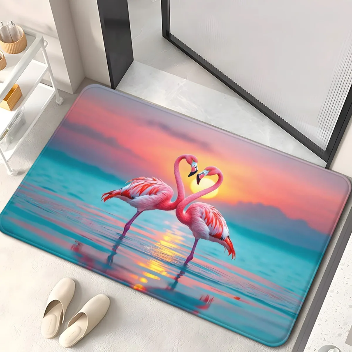 Stunning Flamingo Sunset Photo Print Doormat Mat Outdoor Indoor Home Decor Tropical Beach Ocean View Entrance Welcome Mat Rug Gi