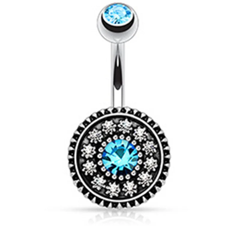 Nice Lake Blue Crystal Belly Button Rings Summer Body Piercing Ombligo, Sexy Navel Pirsing Punk Pircing Penetrate Jewelry