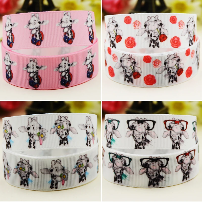 22mm 25mm 38mm Giraffes Cartoon printed Grosgrain Ribbon for DIY Hair Bows Merry Party Gift Decoration Material 10 Yards