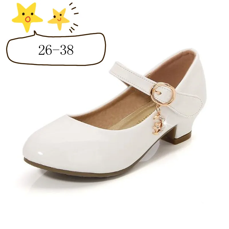 Children Princess Shoes for Girls Sandals High Heels Female Wedding Party Dress Shoes Black White Pink 26-38