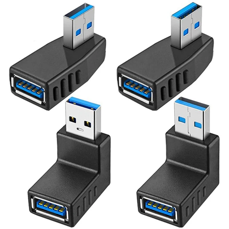 4PCS USB 3.0 Adapter Couplers 90 Degree Male To Female USB Connector - Including Left,Right,Up,Down Angle Adapter