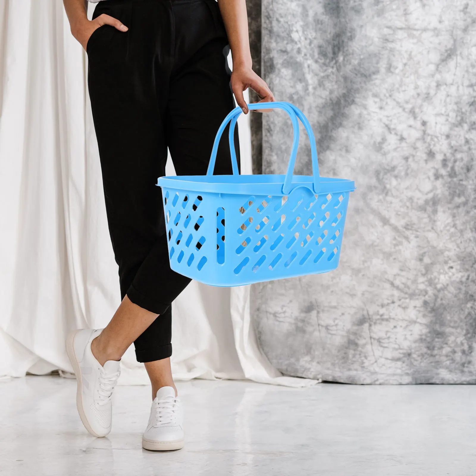 

Heavy Duty Plastic Shopping Basket Strong Load Capacity Large Storage Double Handles For Supermarket Mall Supply Home