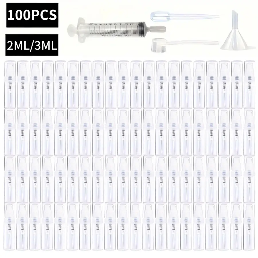 100 garrafas de spray 2ml/3ml-atomizador de viagem recarregável transparente inodoro e sem bpa, mini-pulverizador portátil para perfume e cosméticos