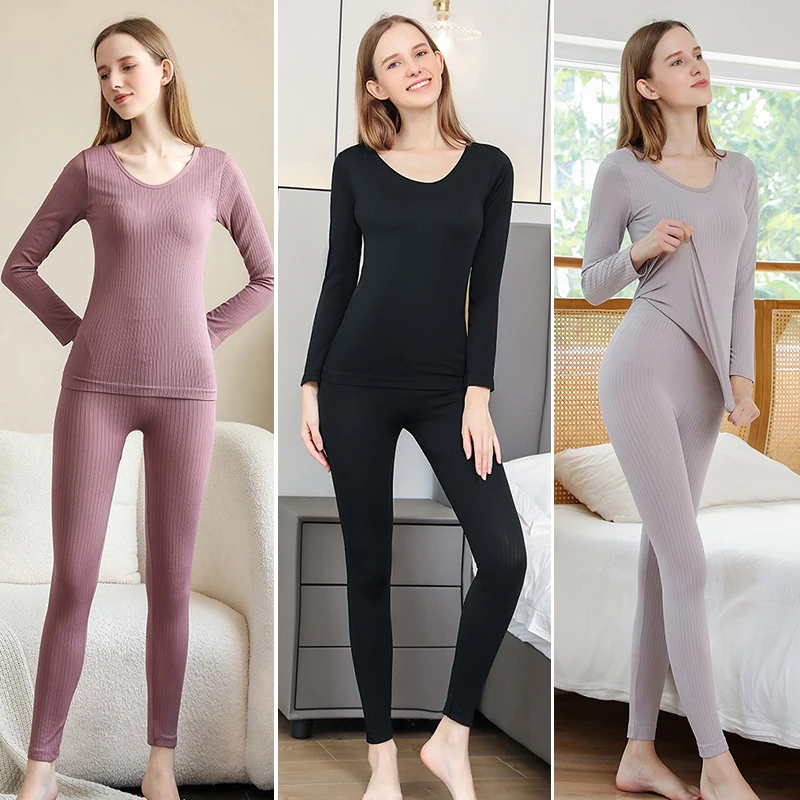 FINETOO 2 Pieces Women\'s Thermal Underwear Winter Clothes Seamless Thick Warm Suit Lingerie Femme Legging Thermo Long Sleeve Top