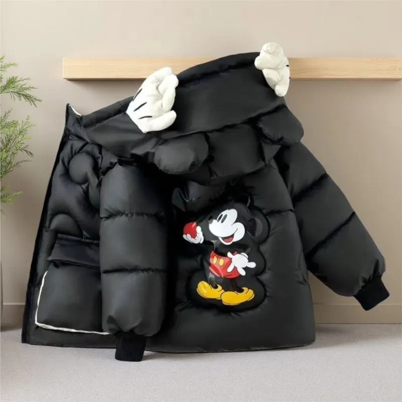 

Детский пуховик с капюшоном и рисунком Микки — зимнее утепленное хлопковое пальто, теплая верхняя одежда с героями мультфильмов для маленьких мальчиков, девочек и малышей