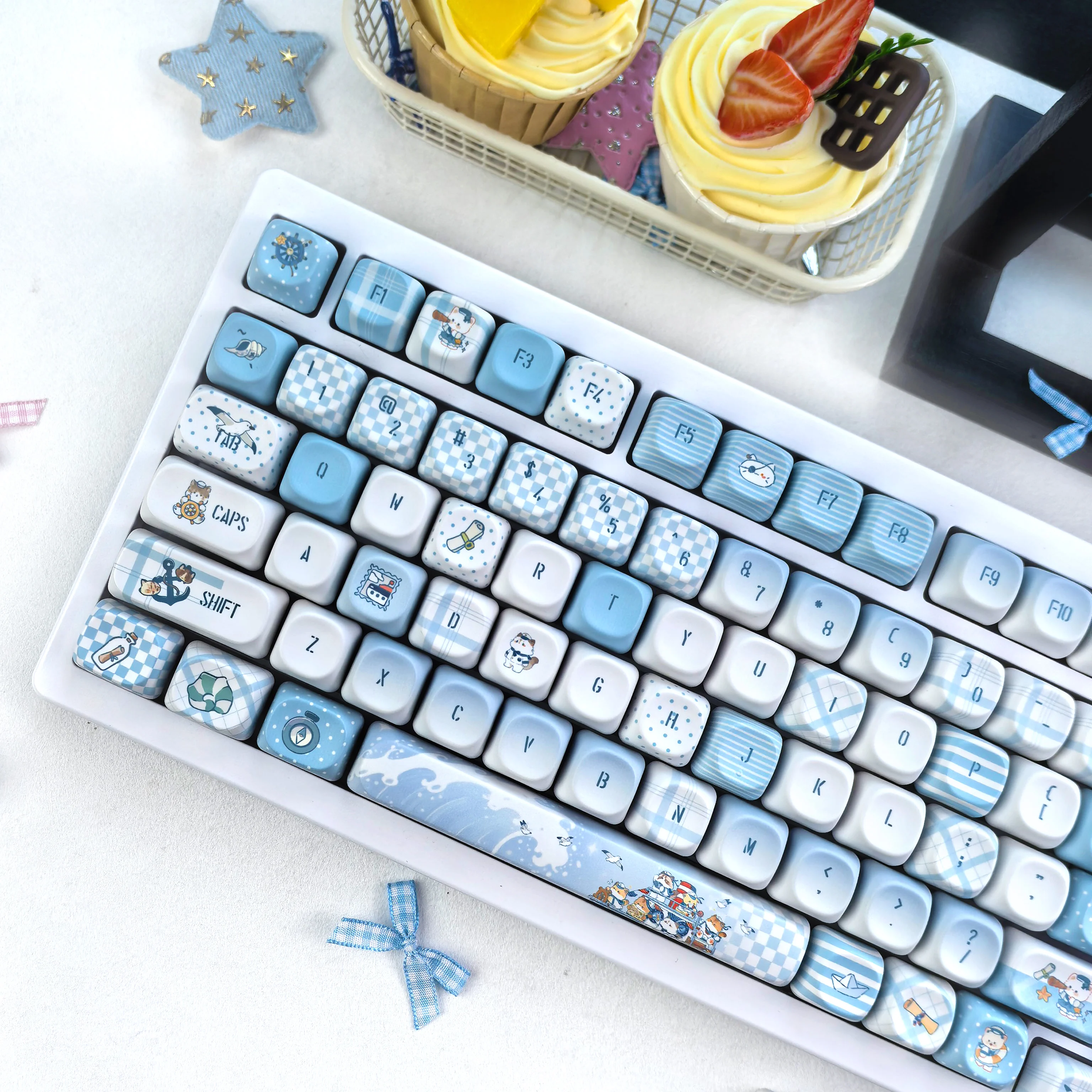 MAIMOOO Keycaps Navigation Kitten Blue White Cute Cat Moa Cherry Pbt Thermal Sublimation Mechanical Keyboard Magnetic Keycap