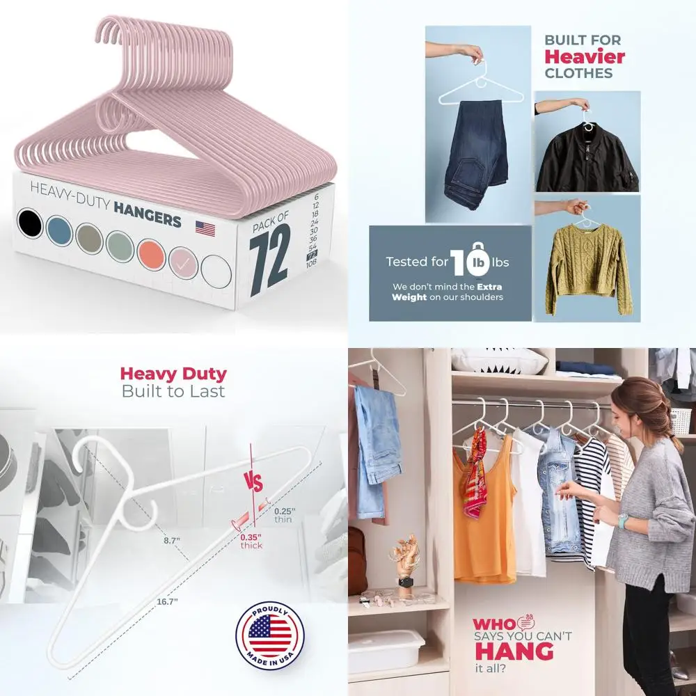 

50 Pack Heavy-Duty Plastic Hangers - 8lb Capacity for Adult Clothing, Coats, Jeans - Pink