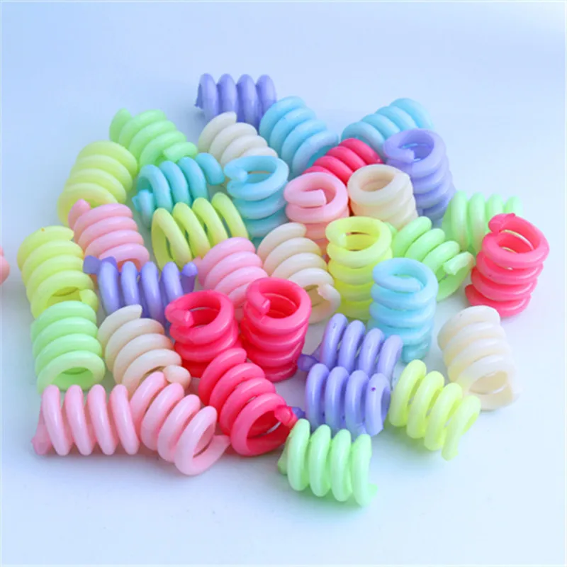 50Pcs 12x18mm Mix Color Acrylic Big Hole Spring Hair Dreadlock Beads Hair Braid Rings Cuff Clips Tube Hair Styling Accessories