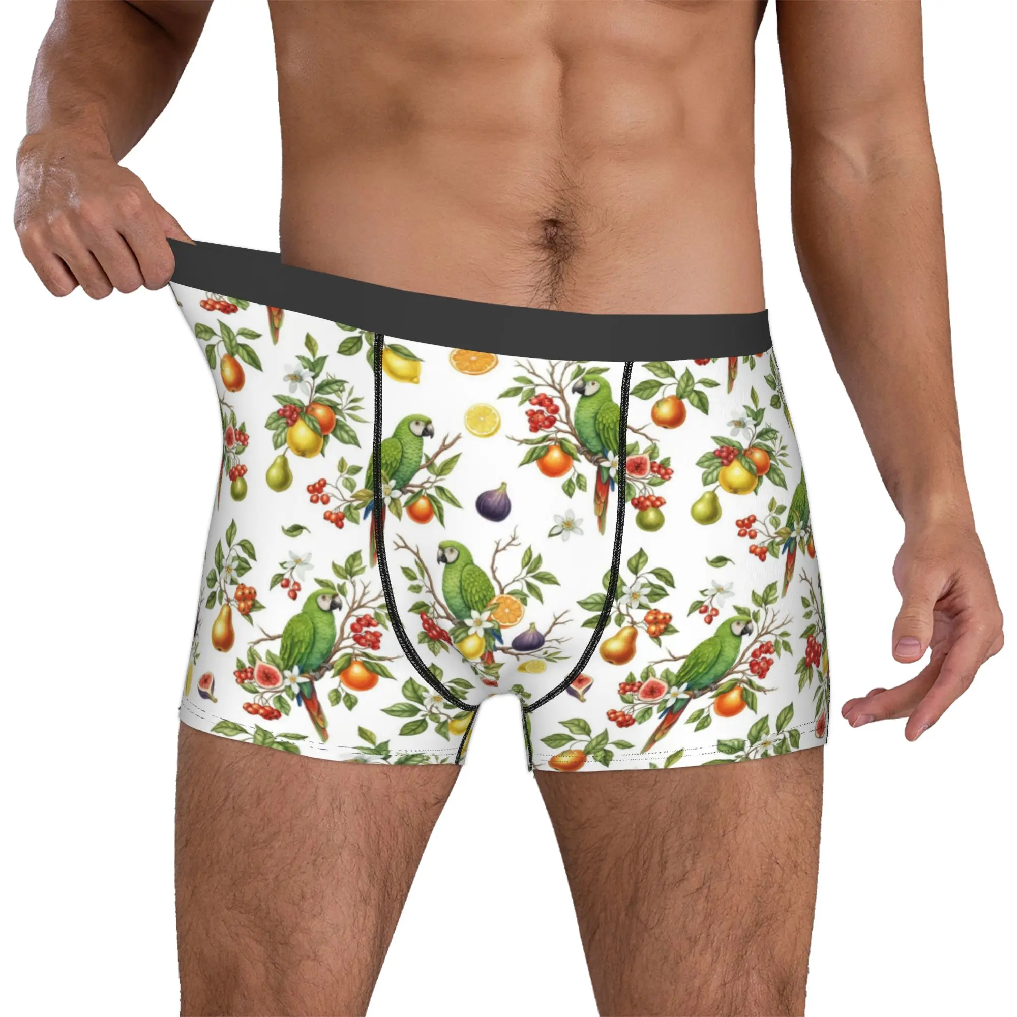 Male Cool Cute Tropical Parrots Birds  Underwear Cockatiel Macaw Parrotlet Boxer Briefs Stretch Shorts Panties Underpants