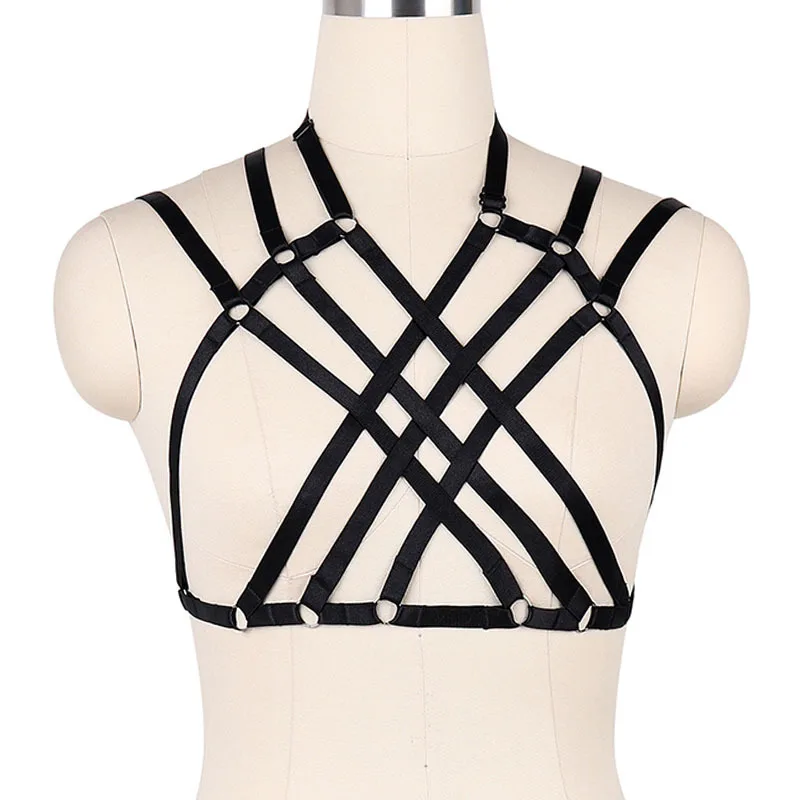 

Women Goth Clothes Sexy Lingerie Adjust Elastic Body Harness Cage Bra Gothic Rave Wear Bondage Fetish Soft Harness Belt Crop Top