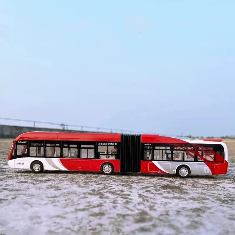 Alloy Luxury Extended Business Bus Car Model Diecast Metal New Energy Electric City Road Touring Bus Model Sound Light Kids Gift