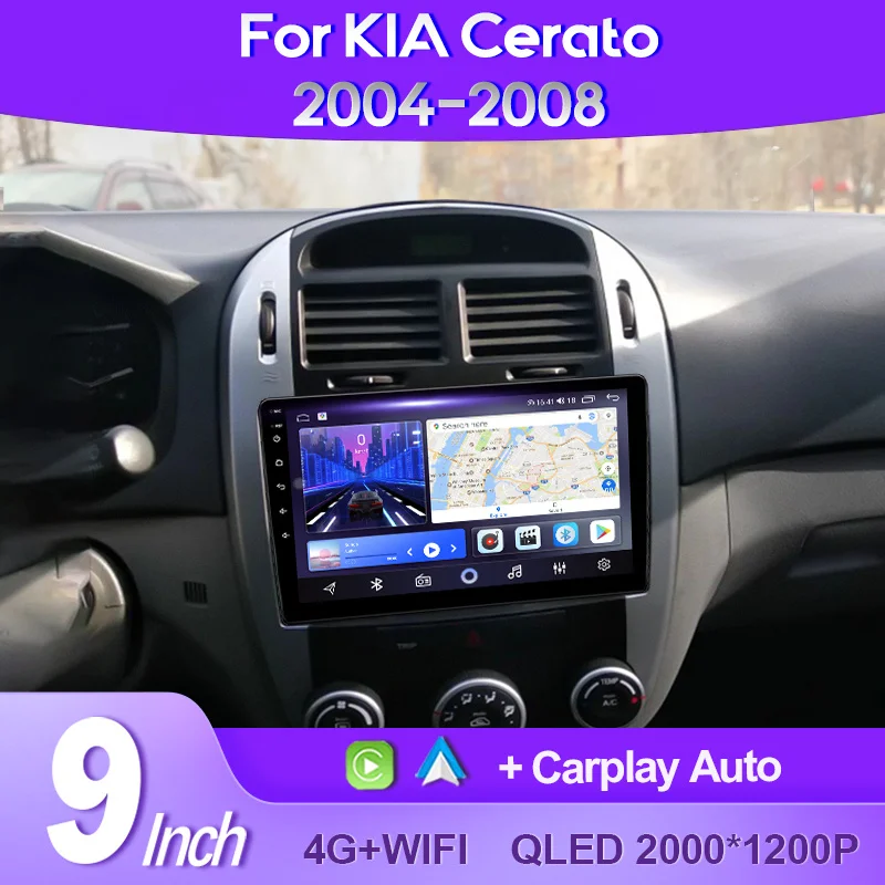 QSZN For Kia Cerato 1 LD 2004-2008 2K QLED Android 13 Car Radio Multimedia Video Player GPS AI Voice 4G CarPlay Head Unit Stereo