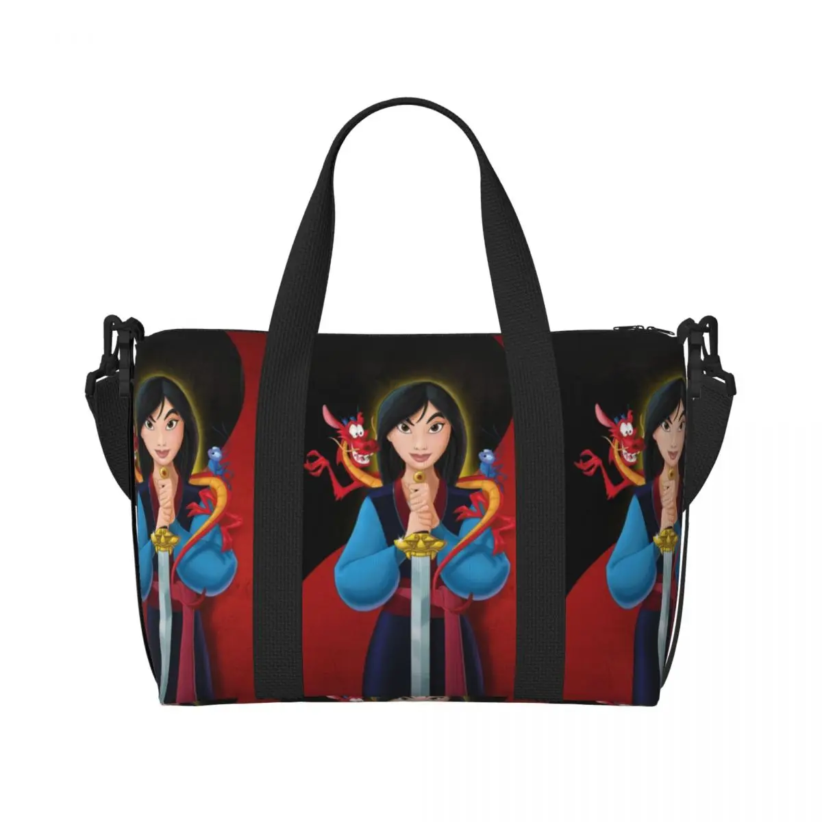 

Custom M-Mulan Cartoon Beach Tote Bag for Women Large Compartment Beach Gym Travel Bags