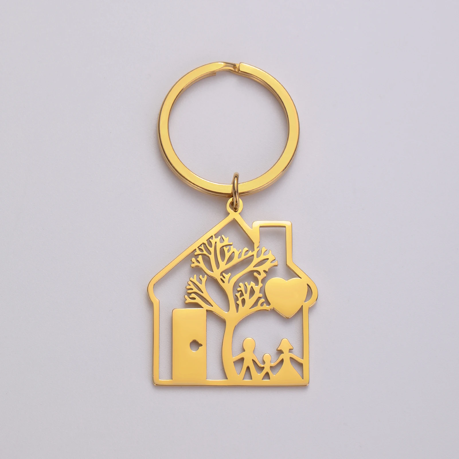 COOLTIME Familienhaus Anhänger Schlüssel bund Edelstahl Baum Liebe Mutter Papa Kind Auto Schlüssel ring Mode Verwandtschaft Schlüssel anhänger Schmuck Geschenk – Detail 10