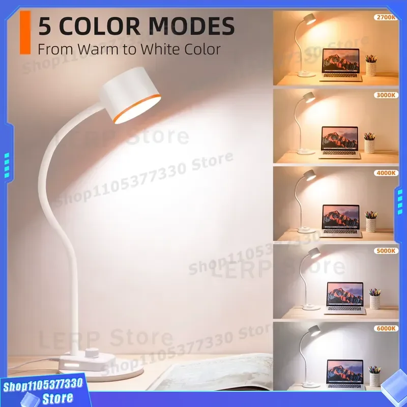 Modern LED Desk Lamp with USB Charging Port Intelligent Auto Dimming Flexible Gooseneck Task Light Black Cover for Office