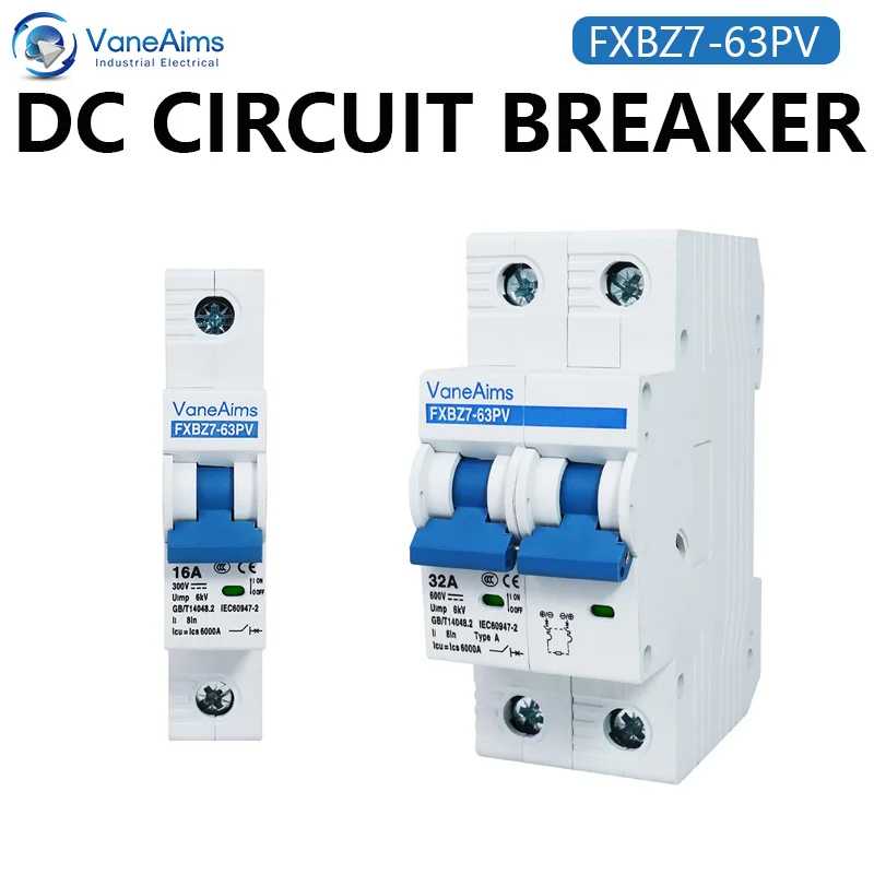 

DC 300V 600V 1P 2P Solar Mini Circuit Breaker Din Rail 6A 10A 16A 63A MCB Overload Protection Switch for PV Photovoltaic System