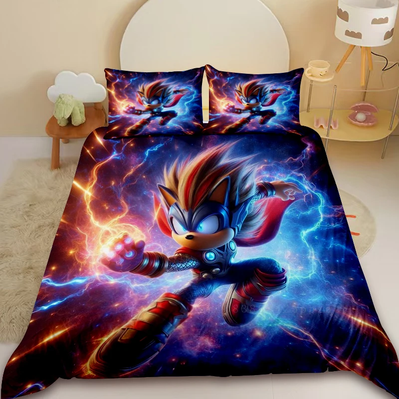 

3pcs Duvet Cover Set Sonic Bedding Set Comforter Cover Machine Washable for Bedroom Decor Children Teens Gifts
