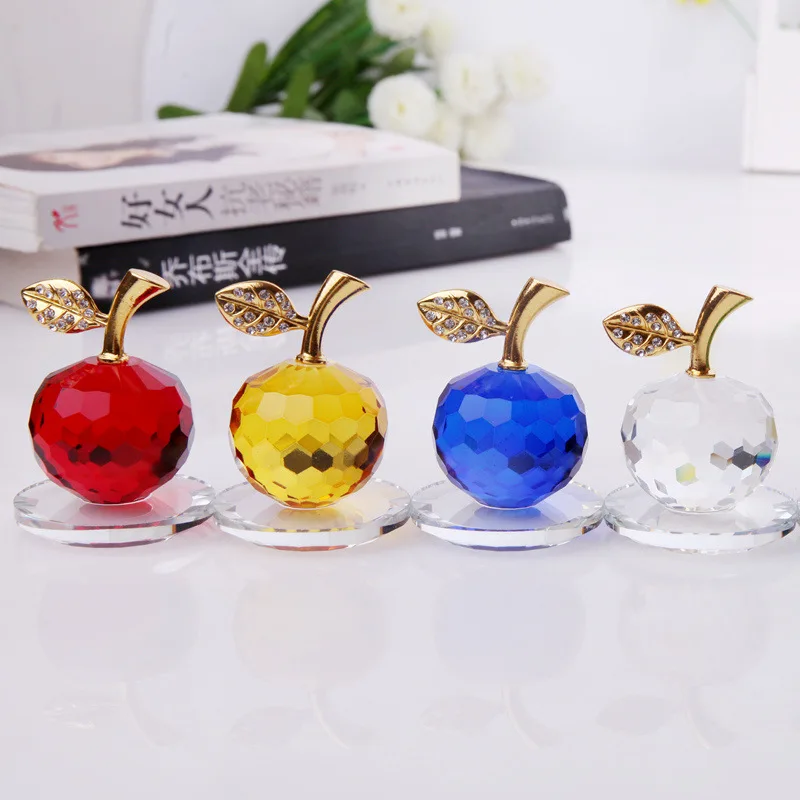 Art Decoration Crystal Crafts Handmade K9 Crystal Apple Crafts Ornaments High-grade Color Crystal Souvenir Gifts Home