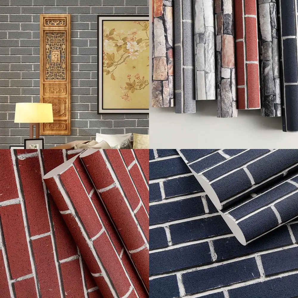 Gray Vintage 3D Brick Pattern Wallpaper for Living Room Foyer Study Background Wall Restaurant Private Room Dining Room Chinese