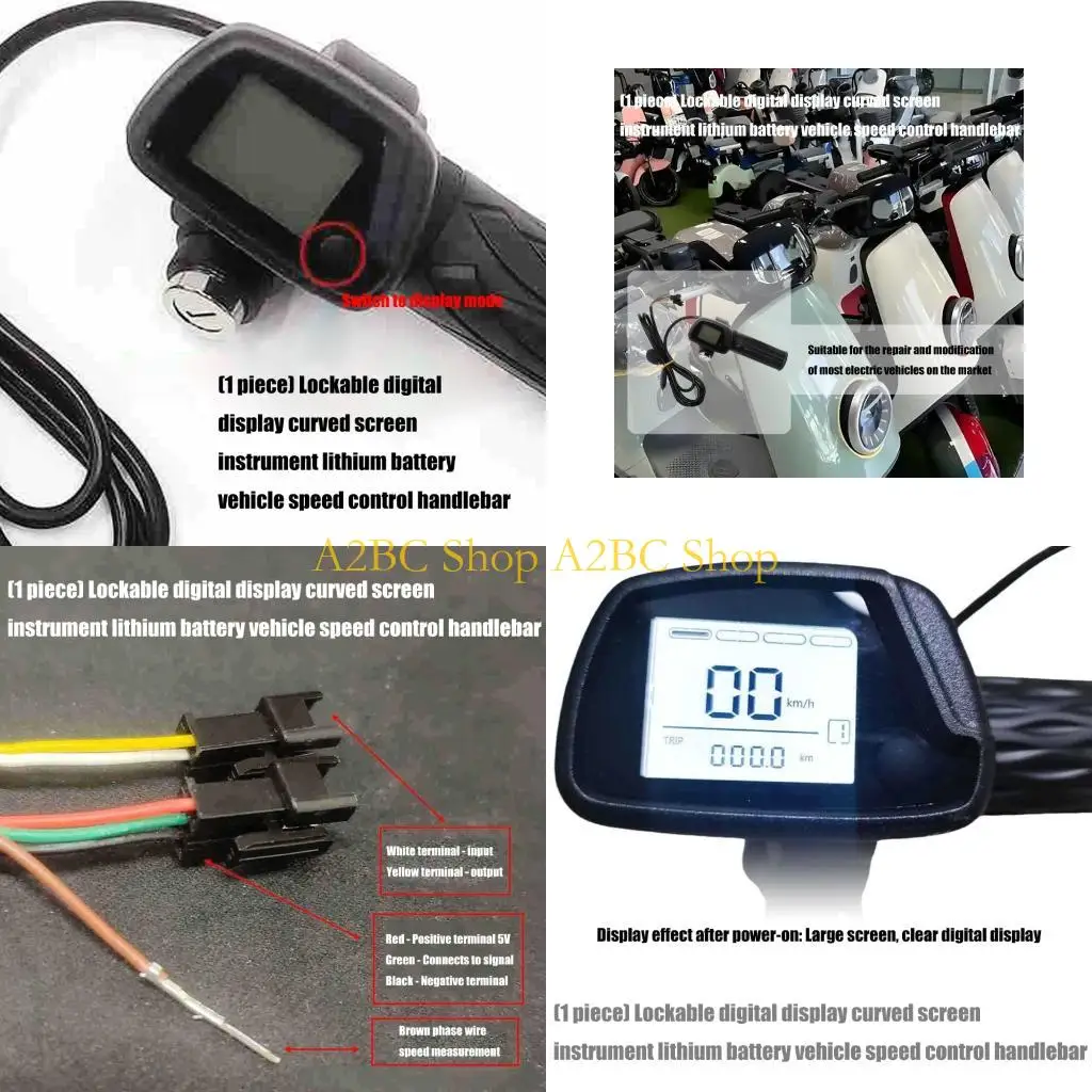 A2BC Ergonomic Rubber Throttle Handle Featuring Lockable Digital Speed Display Digital Speed for E Bike Conversion