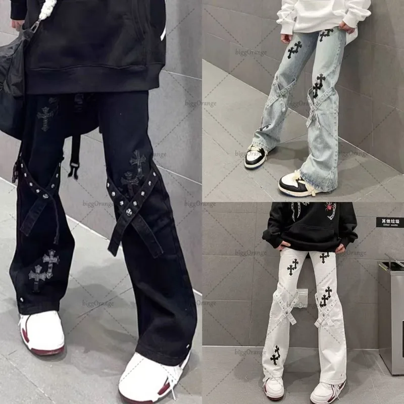 

American Street Hip-hop Gothpunk Casual Loose Jeans Men Harajuku Retro Y2K Fashion Versatile Straight Wide-leg Pants Women
