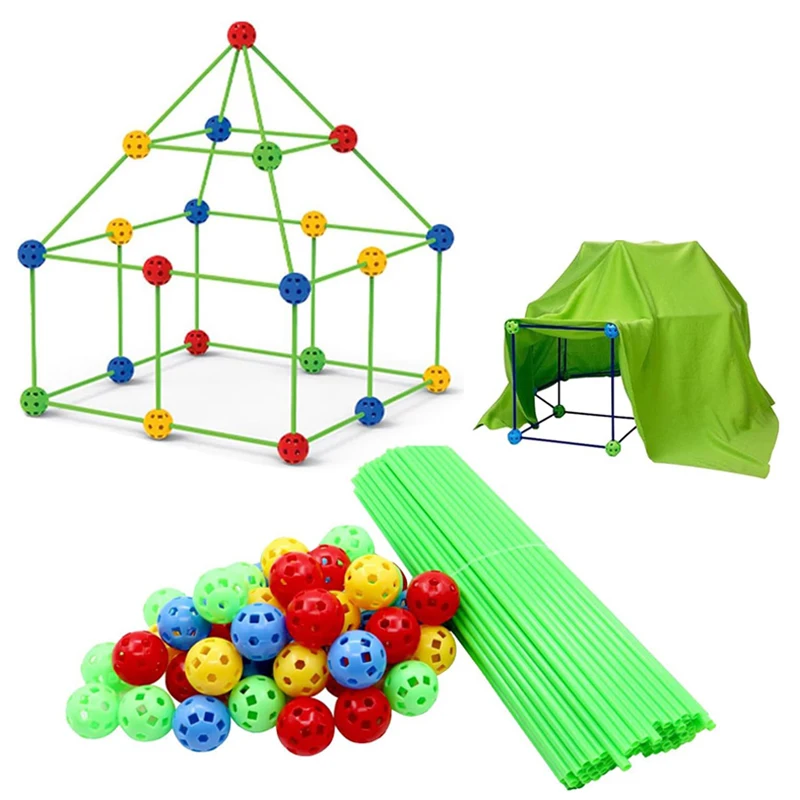 

Kids Creative Fort Building Blocks Indoor Tent Brick Kit DIY Educational Building Castle Assembled Toys Ball Games Toy Gift