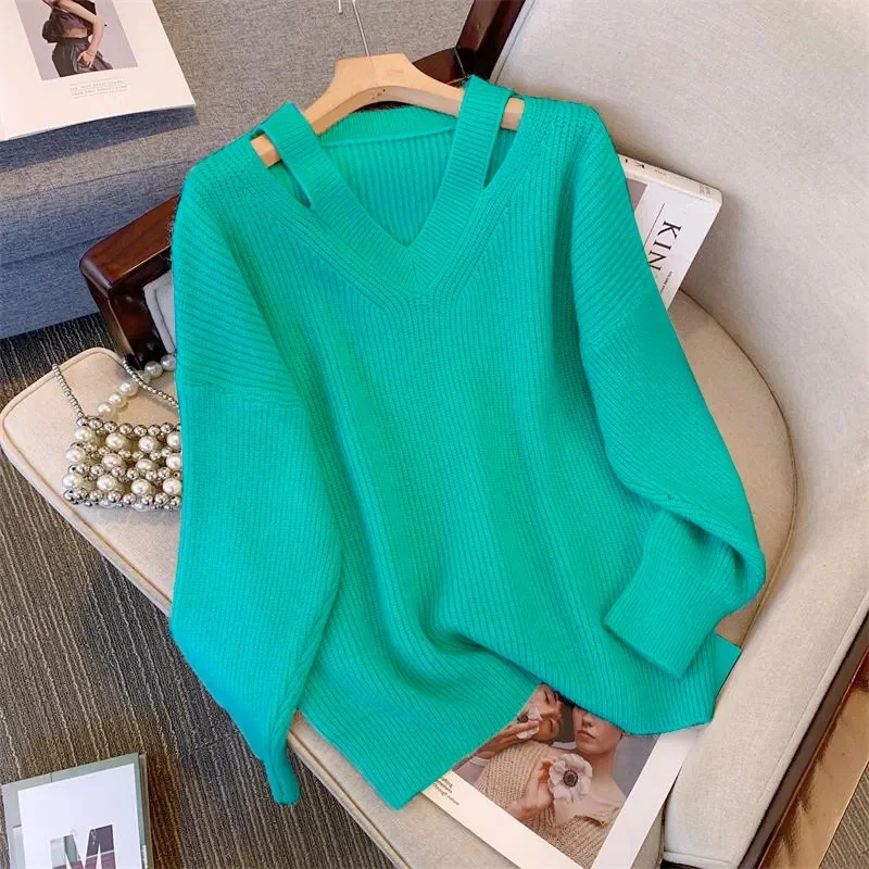 2024 New Cashmere Women's V-neck Pullover Casual Knitted Long Sleeve Women's Sweater Autumn And Winter Bottoming Shirt