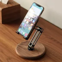 Adjustable Mobile Phone and Tablet Support Frame 360 Rotatable Black Walnut Desktop Bracket Suitable for IPad and Tablets