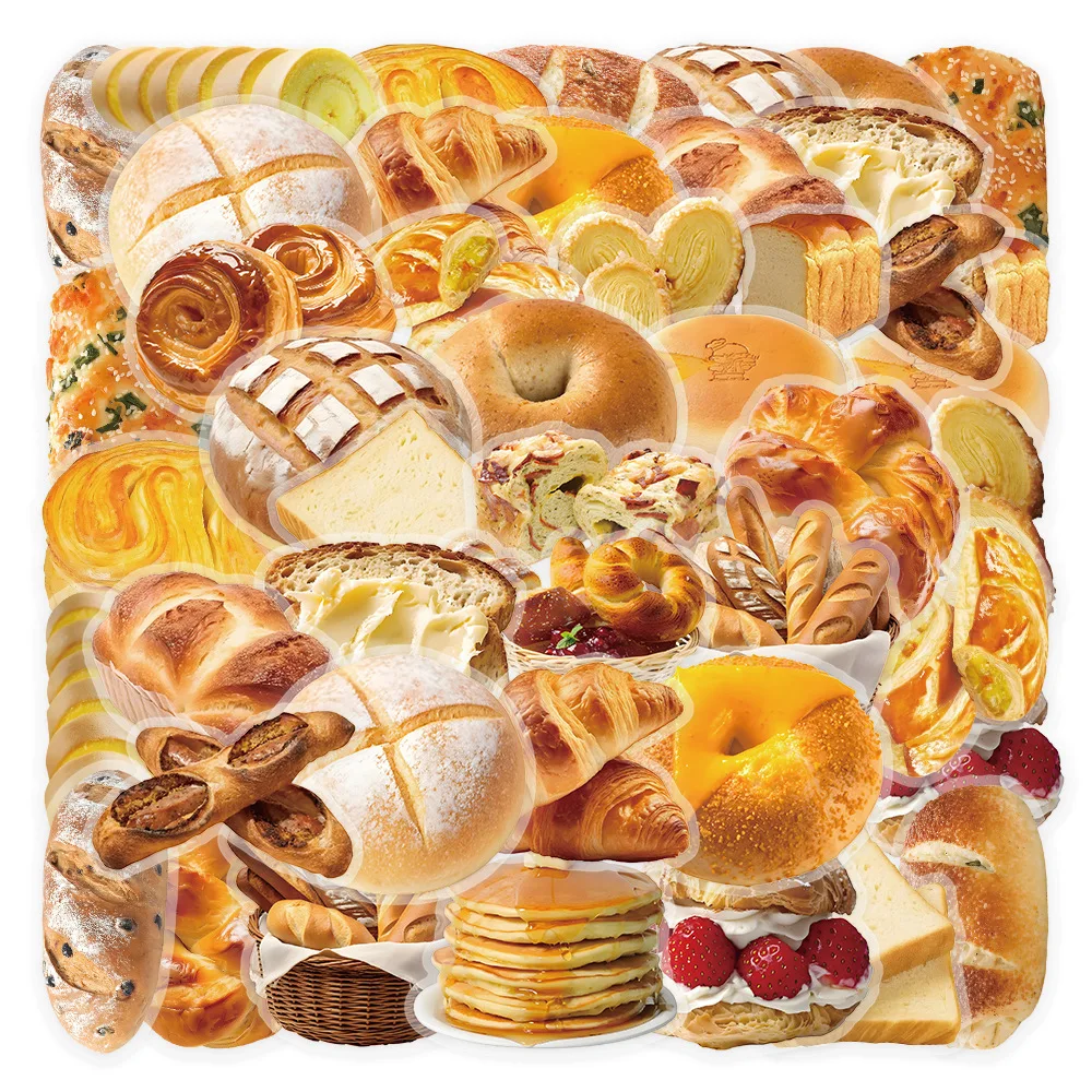 

10/50PCS Gourmet Bread Toast Butterfly Crispy Baby Fruit Cute Doodle Material Decorative Waterproof Sticker Kids Toy