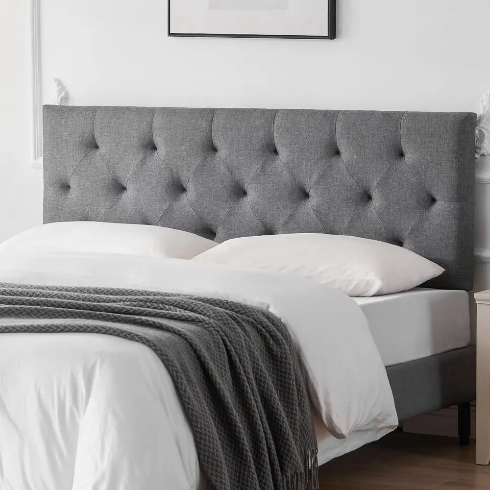 

Upholstered Linen XL Board with Diamond Tuting, Solid Wood Construction, Adjustable Height 37-51, Suitable for Bed or Wall Mount